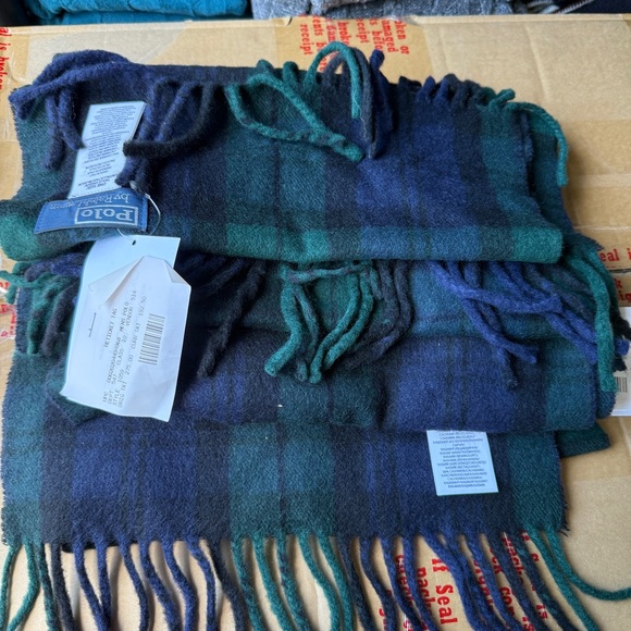 Polo Ralph Lauren Men Original Label Cashmere Tartan Plaid Scarf Green Multi-O/S - Picture 10 of 12